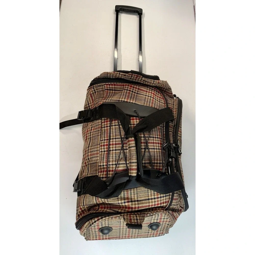 Vintage Samsonite Rolling Duffel Bag Carry On Woven Plaid Herringbone Wheels 24